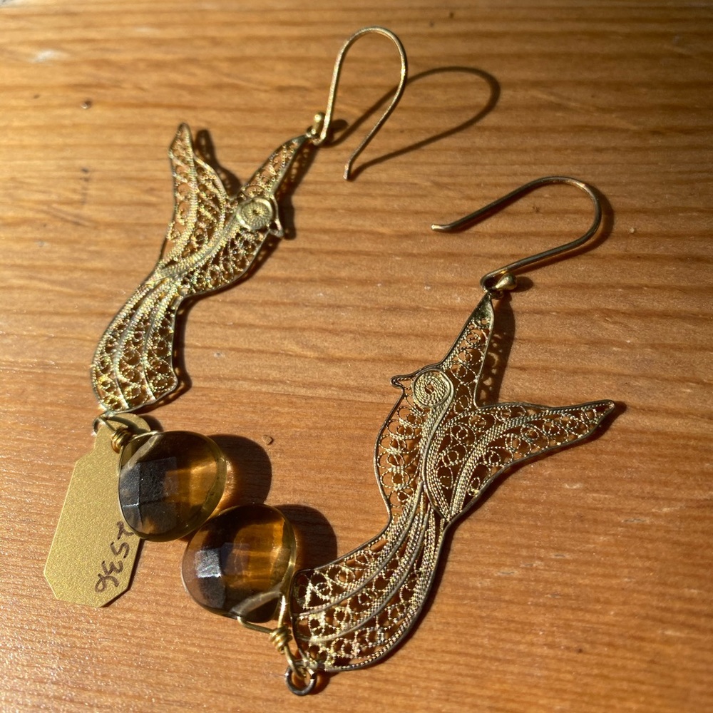 Gold Filigree Dove Earrings